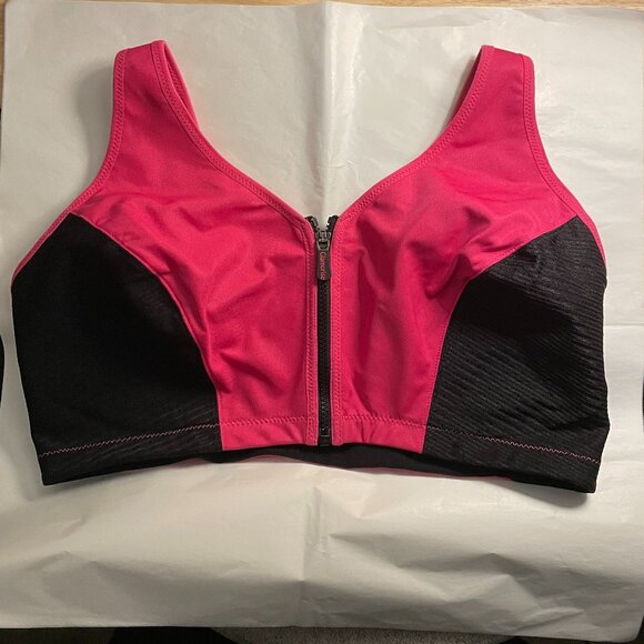 GLAMORISE Sports Bra High Impact Front Zipper in Hot Pink + Black Size 44F New - Picture 2 of 8